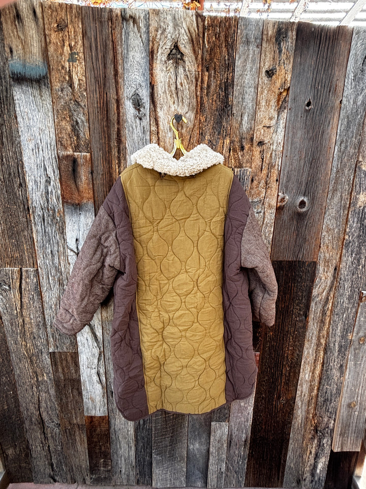 Amente Patch Quilted Wool Blend Coat- Patchwork