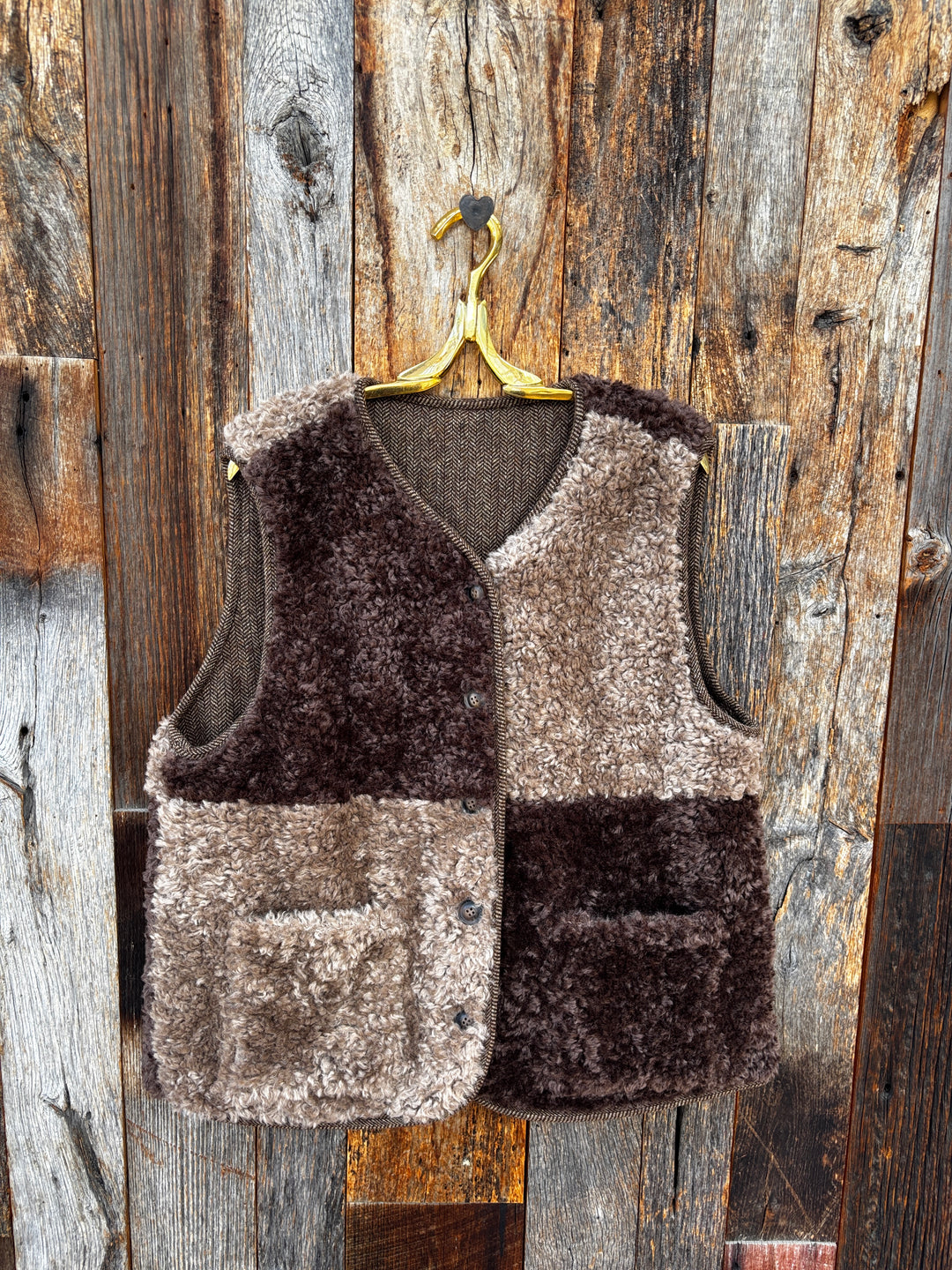 Amente Color Block Wool Blend Reversible Vest- Mocha