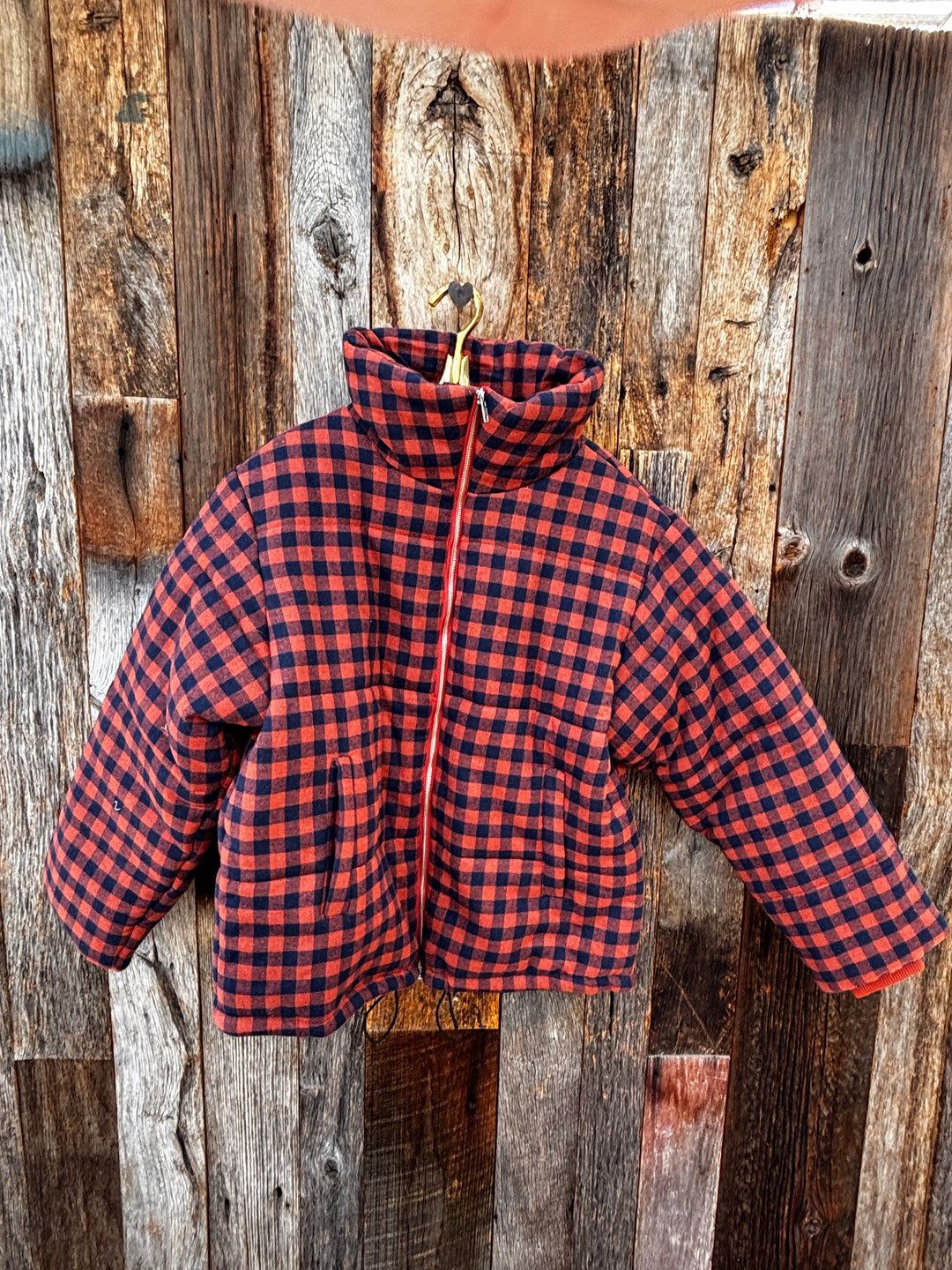 Amente Puff Gingham Jacket-Checkered Brick/Black