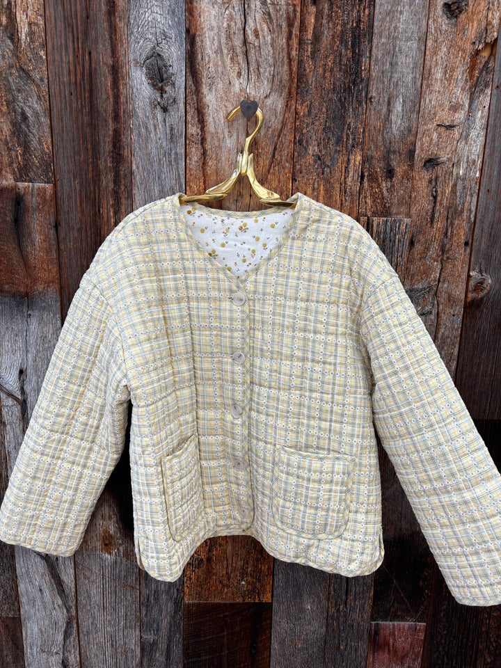 Amente Eyelet Reversible Quilted Jacket Cream/Yellow Floral