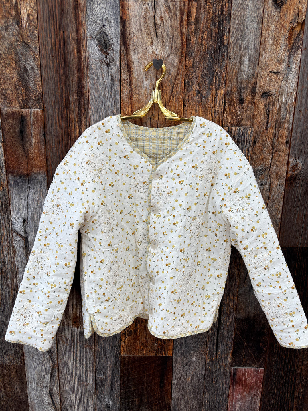 Amente Eyelet Reversible Quilted Jacket Cream/Yellow Floral