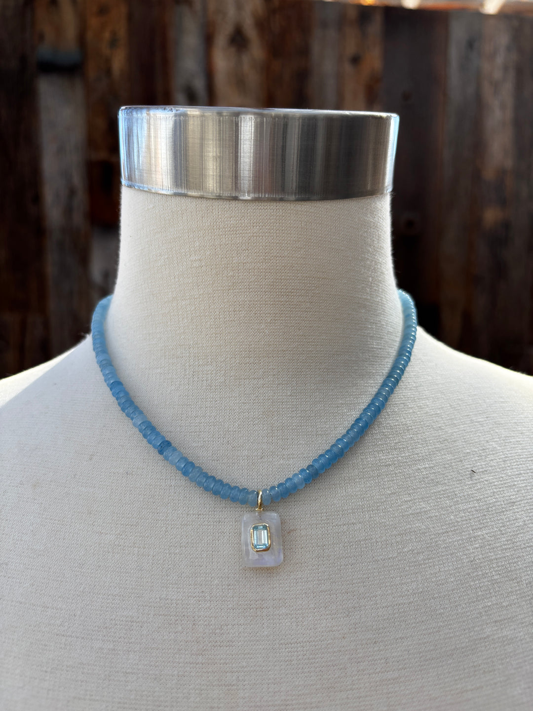 Joy Dravecky Moonstone/Aquamarine Necklace Blue Topaz
