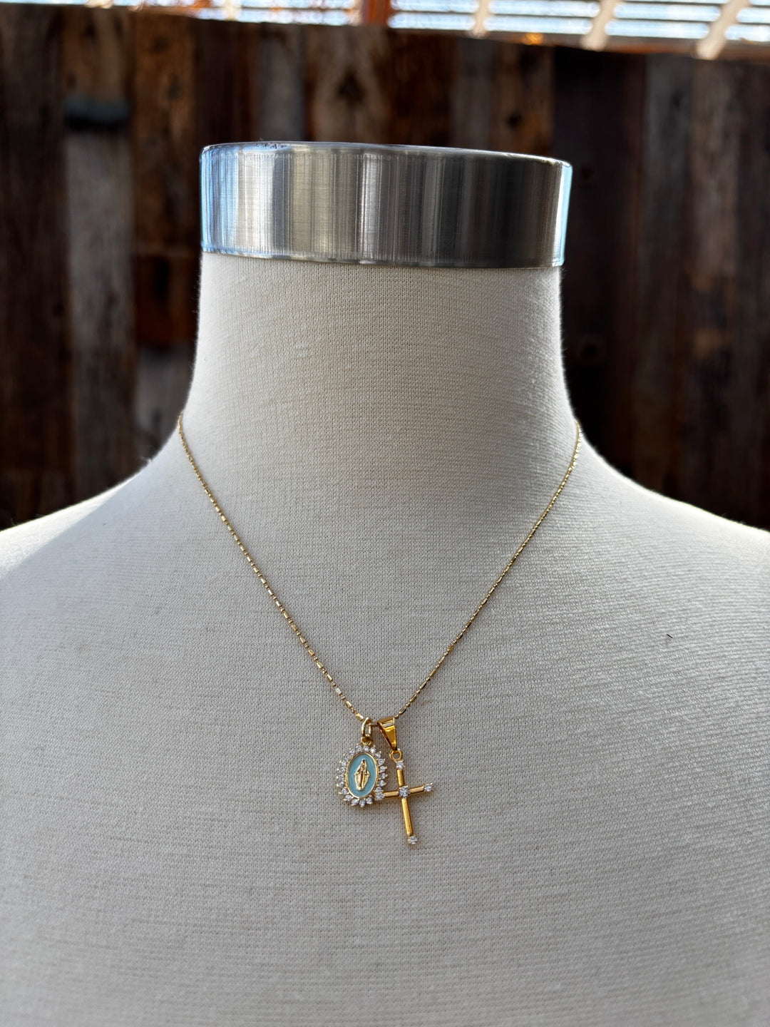 Joy Dravecky Virgin Maria Multi-Charm Necklace Aqua
