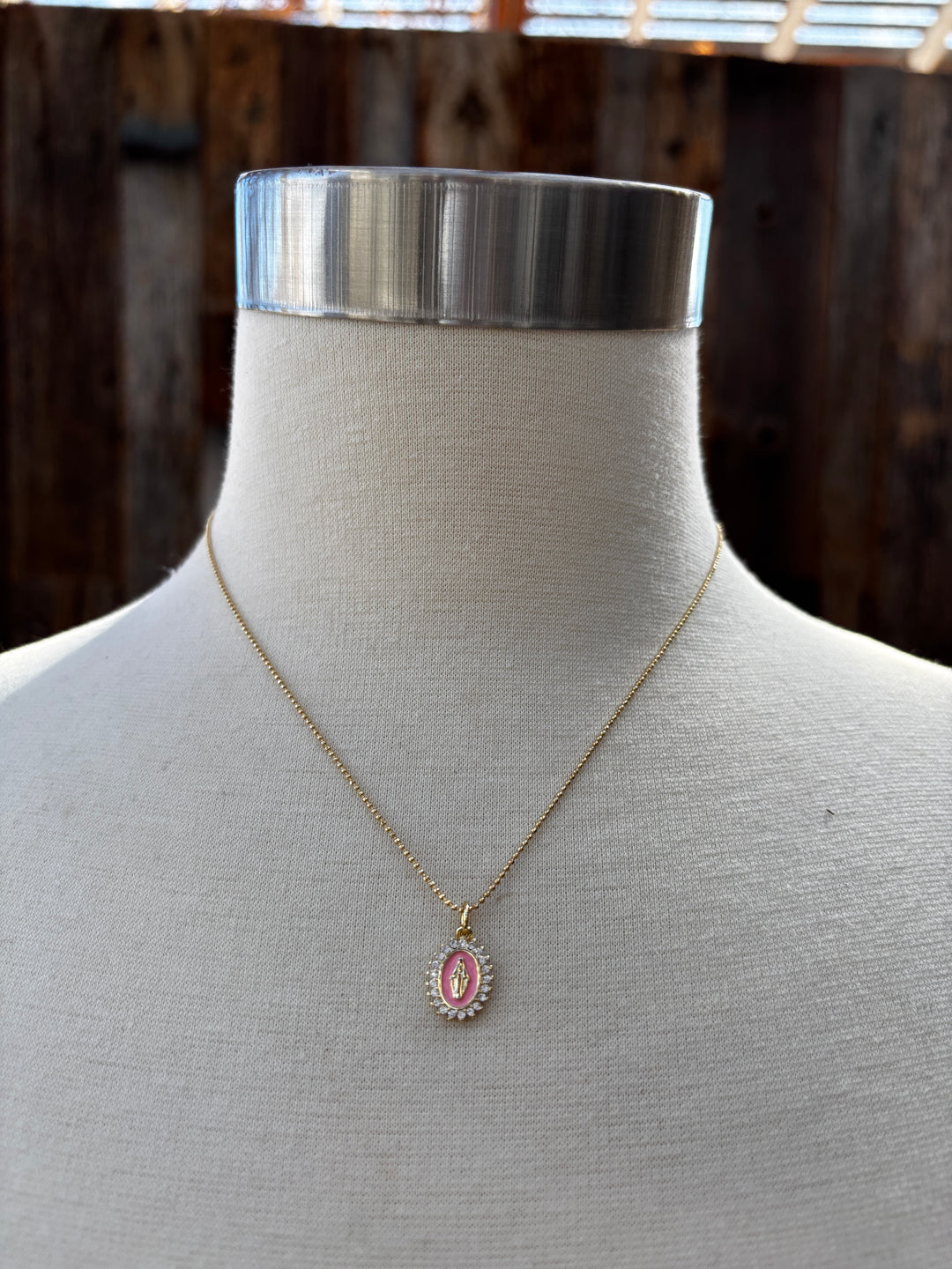 Joy Dravecky Mini Lady Lourdes Necklace Baby Pink