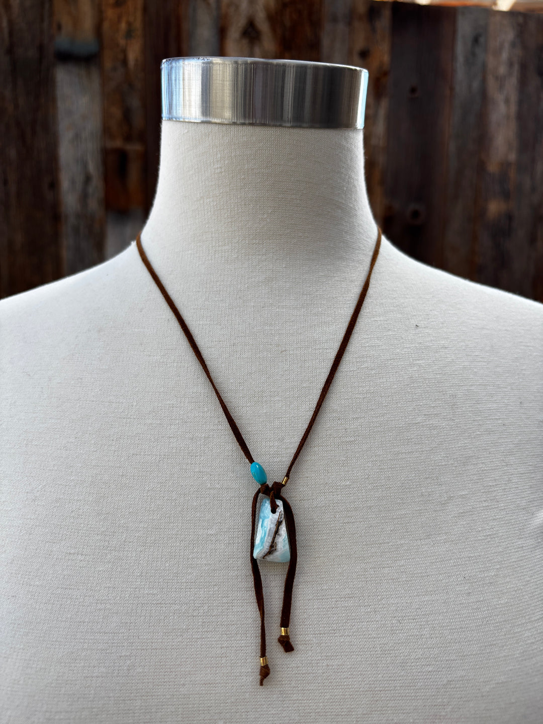 Renee Garvey Larimar Leather Necklace w/ Turq. Accent