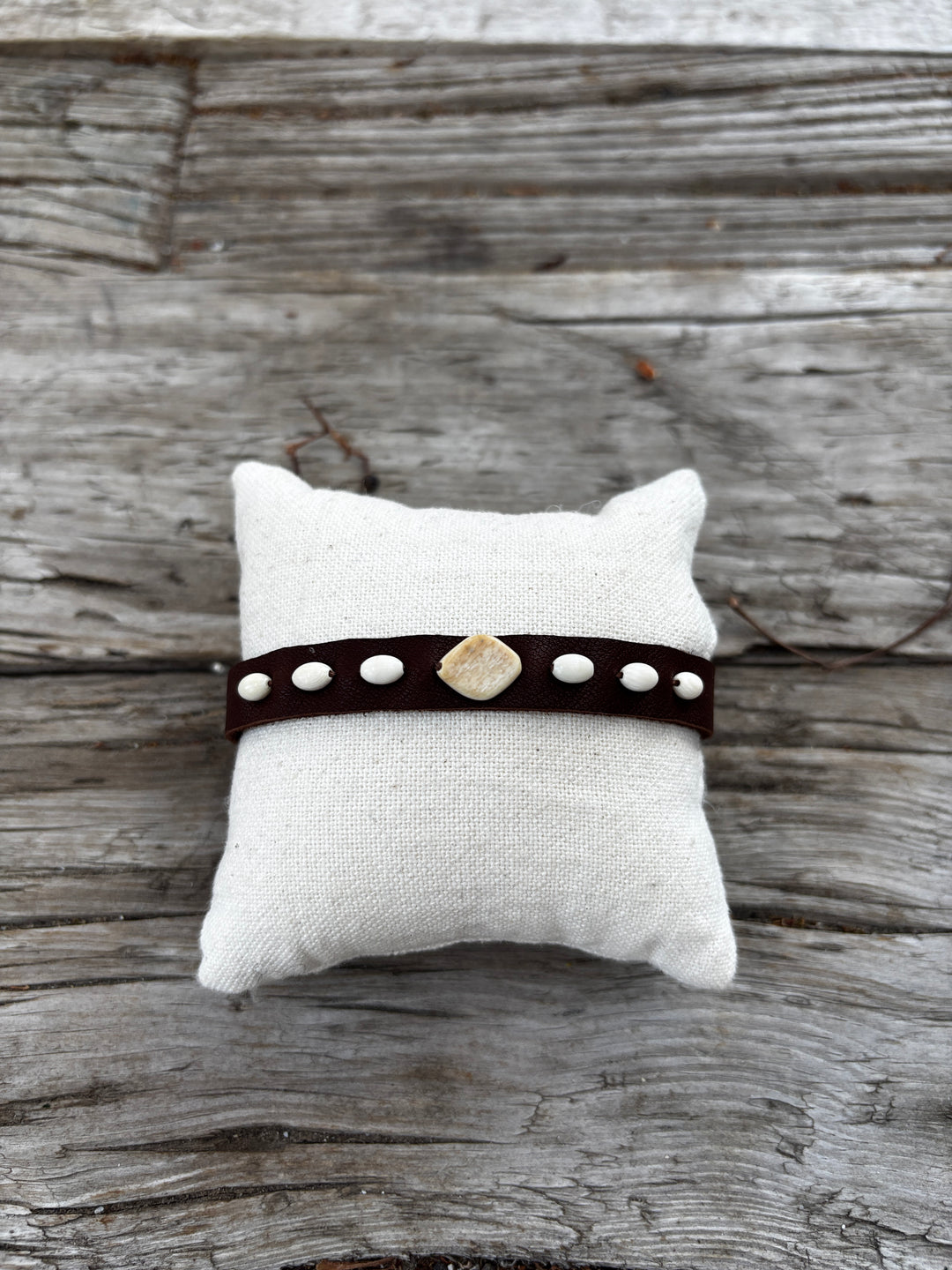 Renee Garvey Mammoth Ivory Leather Bracelet w/ Deer Antler Button