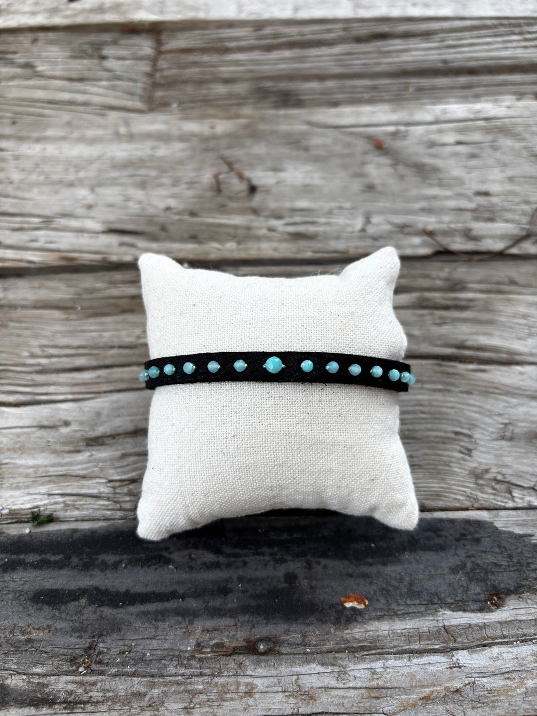 Renee Garvey Amazonite Black Leather Bracelet w/ Lapis Antler Button