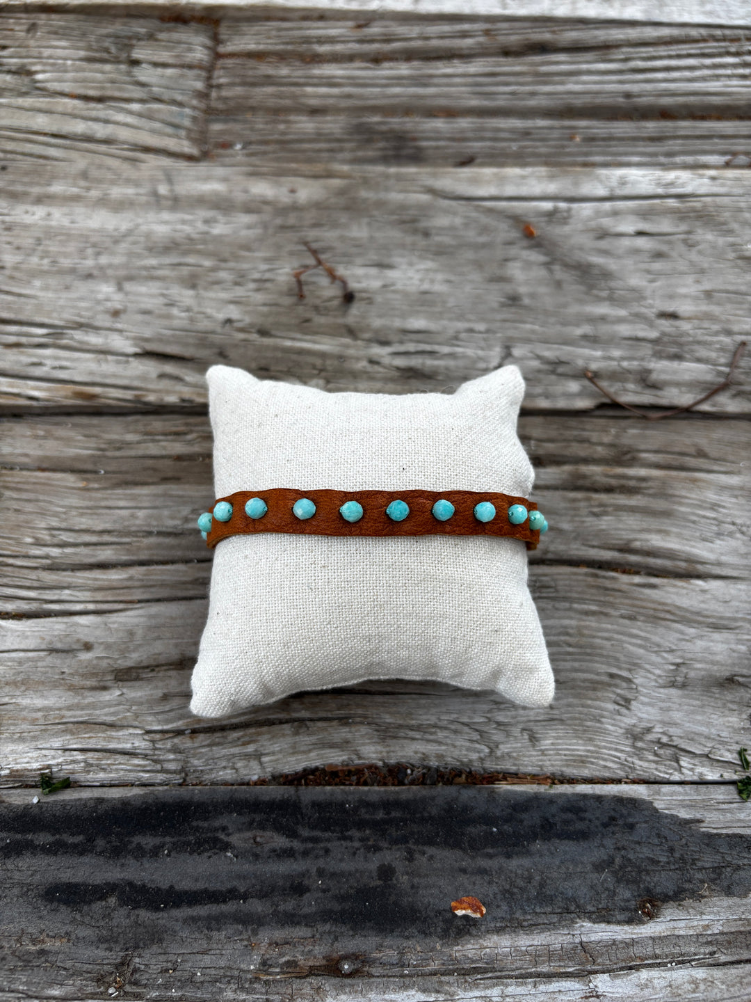 Renee Garvey Amazonite Saddle Leather Bracelet w/ Lapis Button