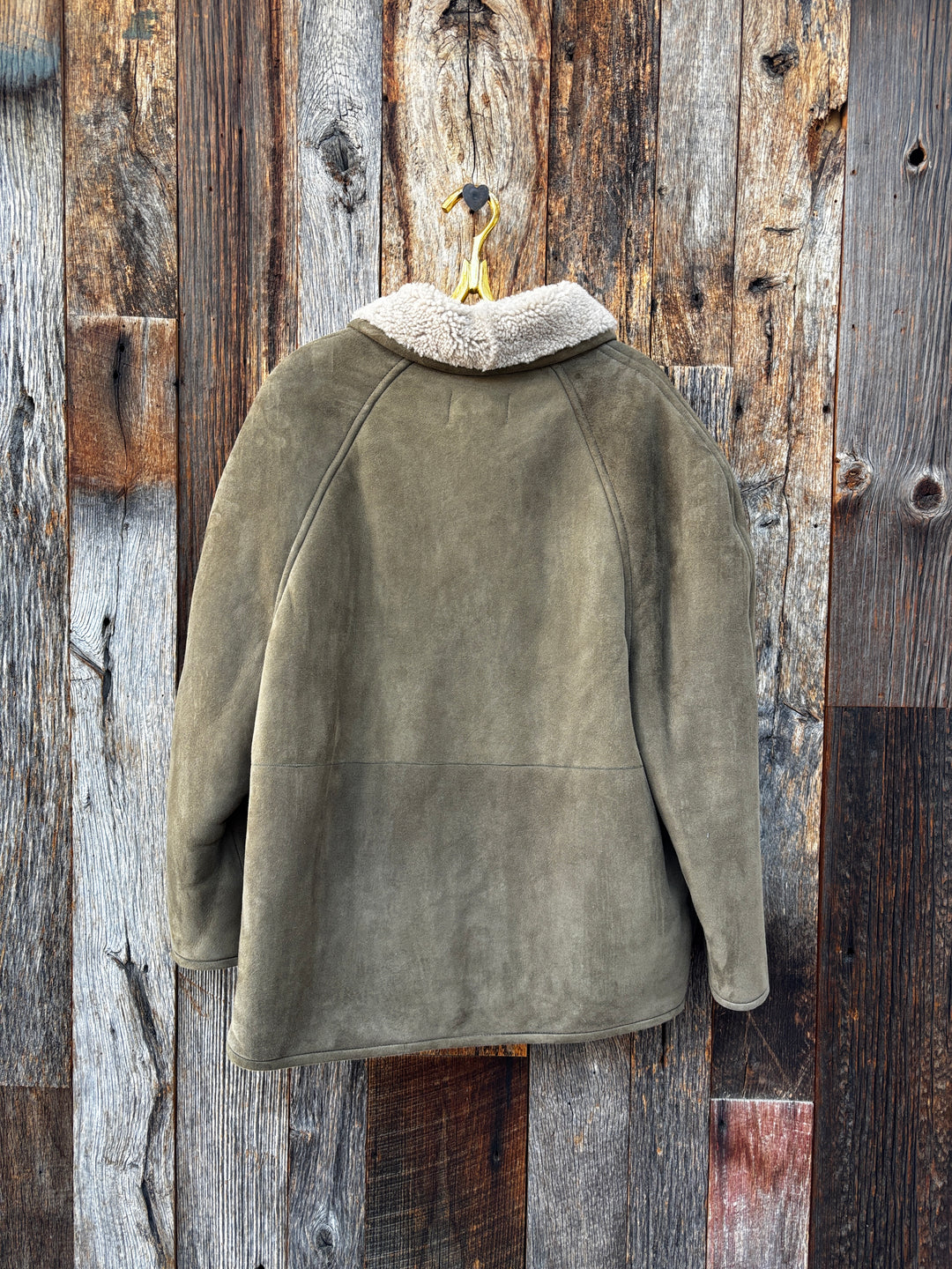 Johnny Was Shawl Collar Shearling Lined Suede Jacket Olive M