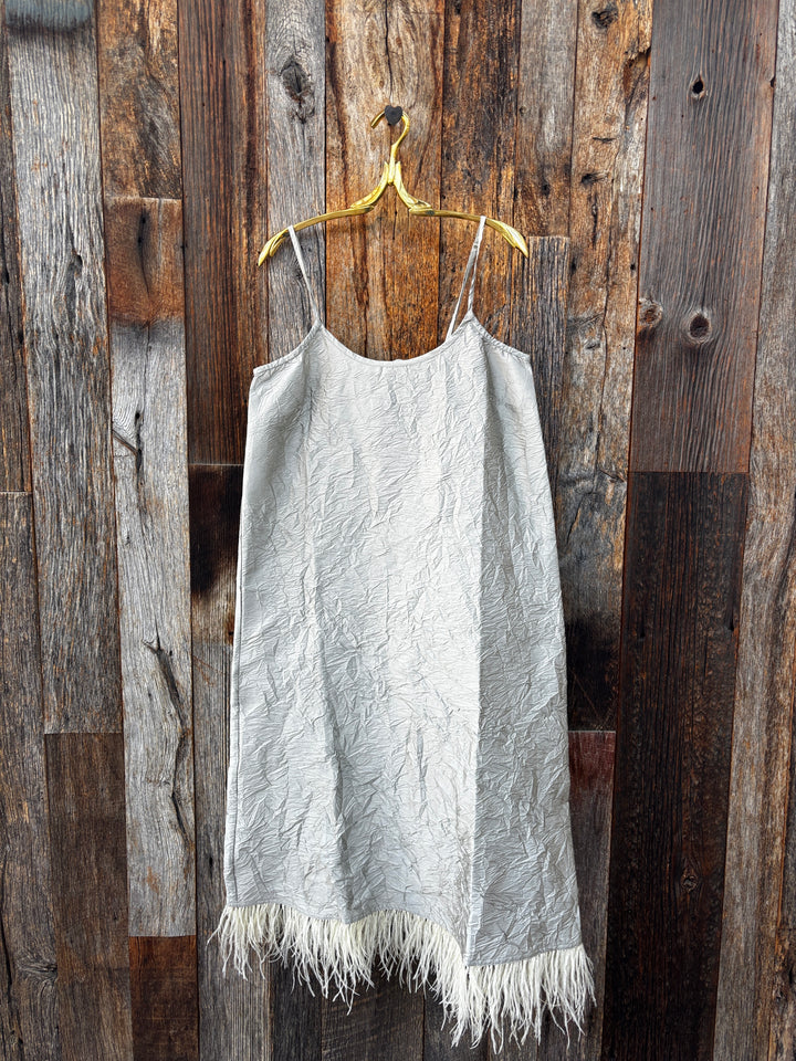 Chan Luu Techno Taffeta Feather Dress Limestone