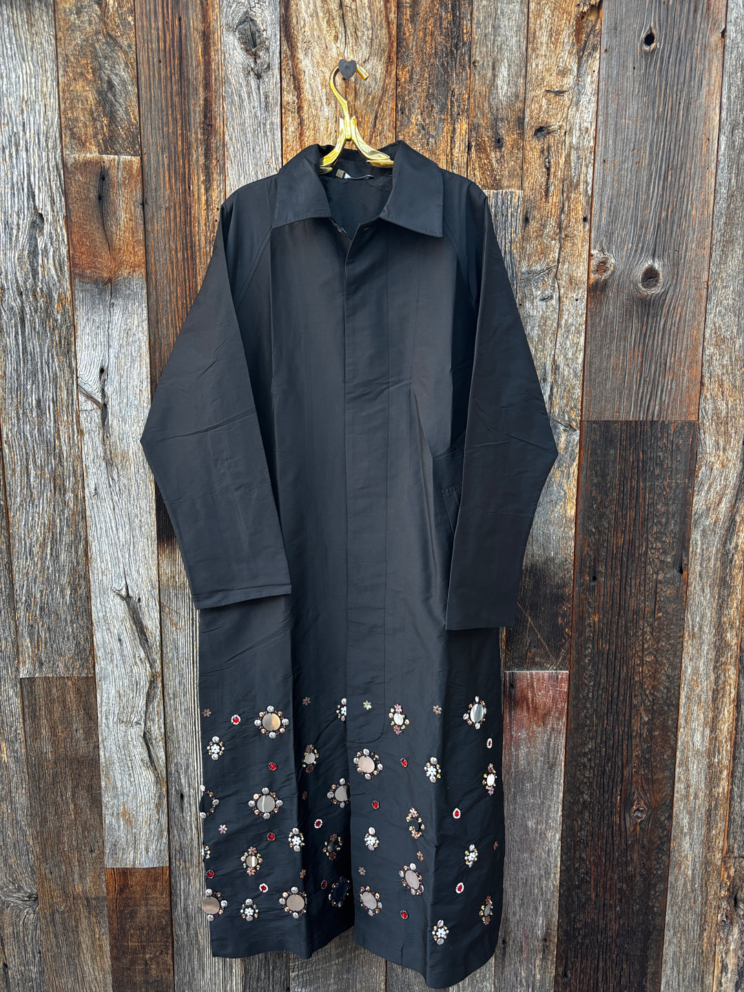 Chan Luu Techno Taffeta Sequin Trench Coat Black