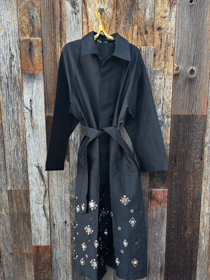 Chan Luu Techno Taffeta Sequin Trench Coat Black