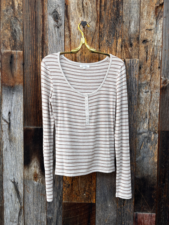 Z Supply Andie Striped Heley Top Light Oatmeal Heather