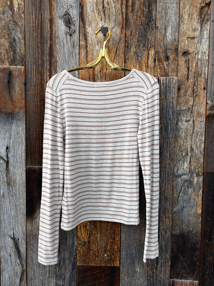 Z Supply Andie Striped Heley Top Light Oatmeal Heather