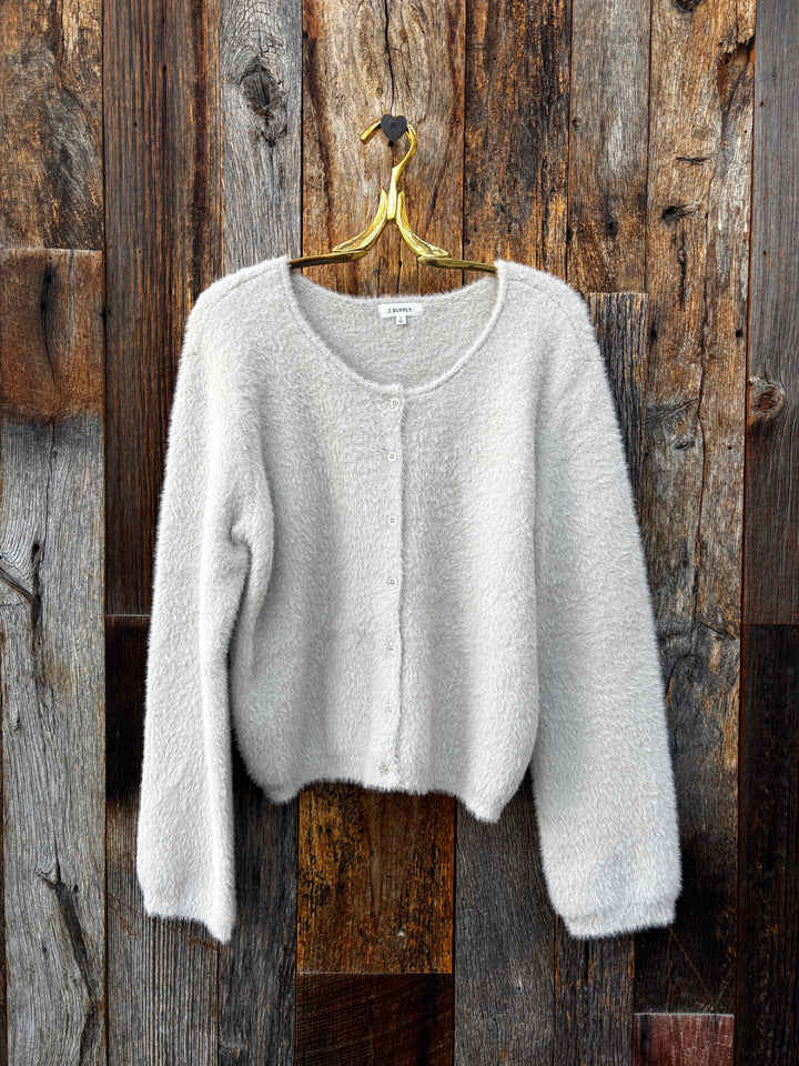 Z Supply Winterglow Fluffy Cardigan Frosted Pearl