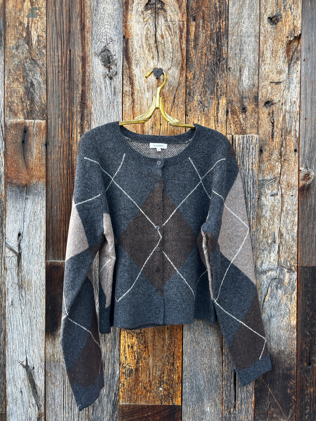Z Supply Medina Argyle Cardigan - Charcoal Heather