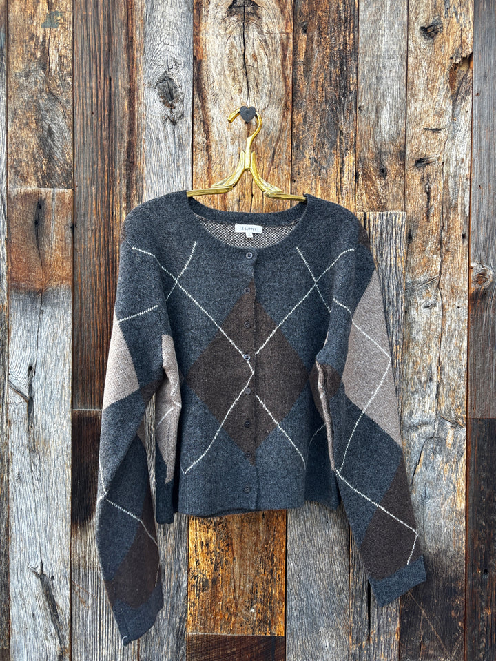 Z Supply Medina Argyle Cardigan - Charcoal Heather