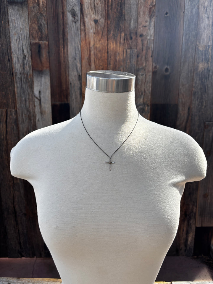 CLP 14K Cross w/ 14k Diamond Dot on Silver Chain