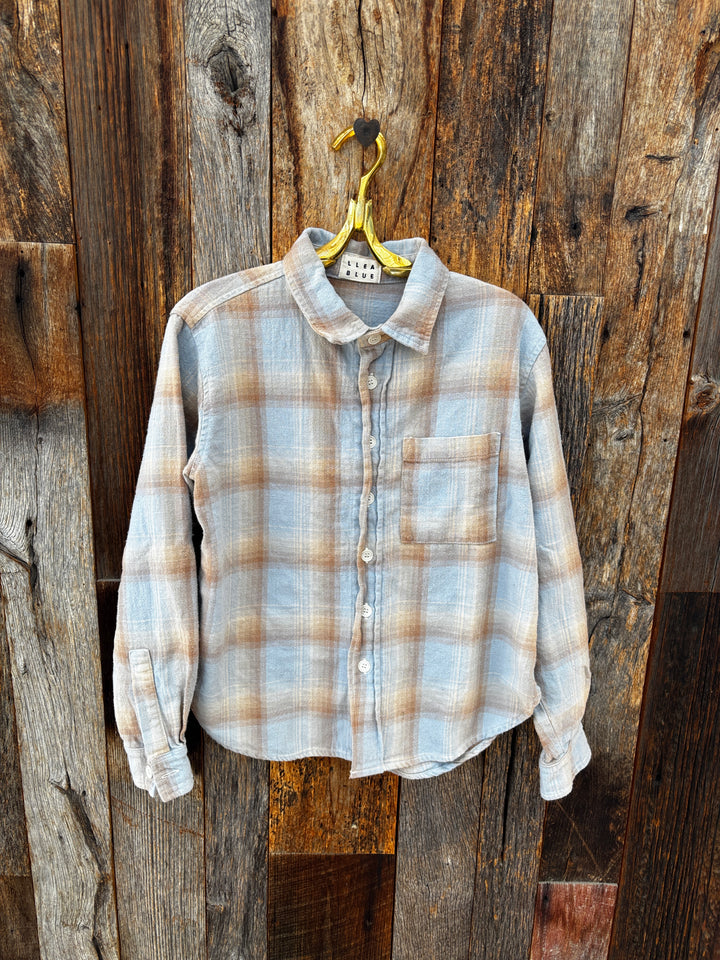 Llea Blue Hadley Flannel Plaid Shirt Oat