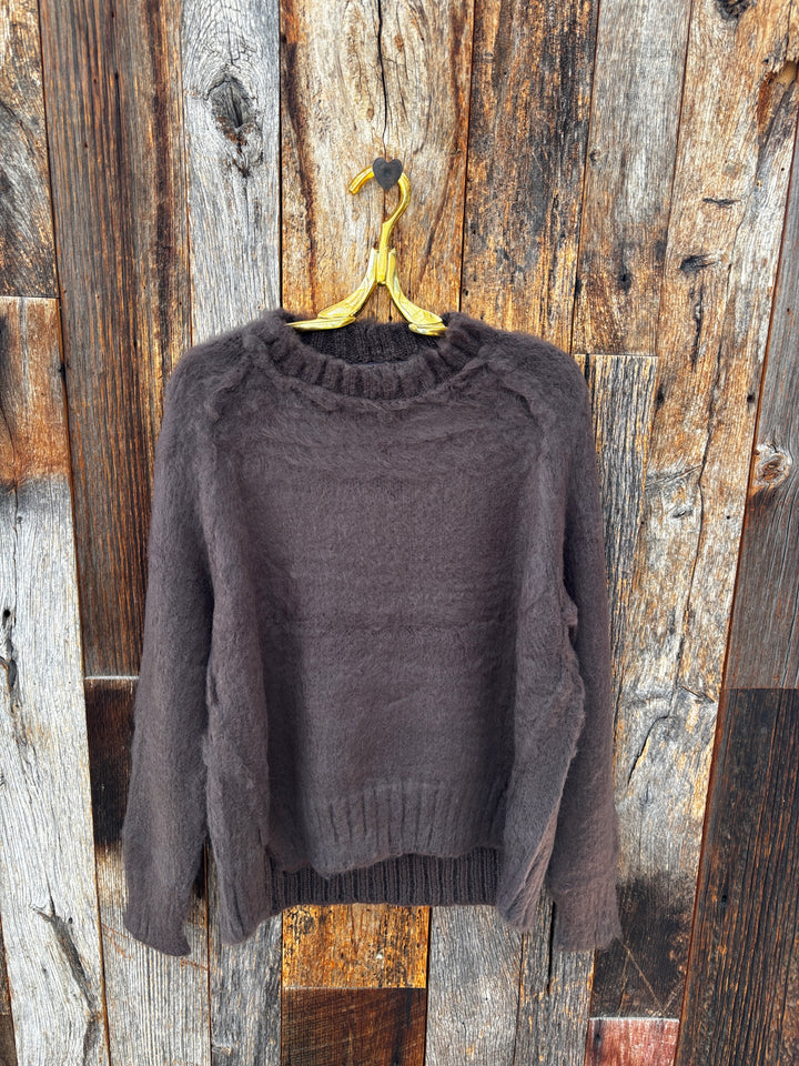 Wooden Ships Christie Brushed Crew Sweater- Dark Roast