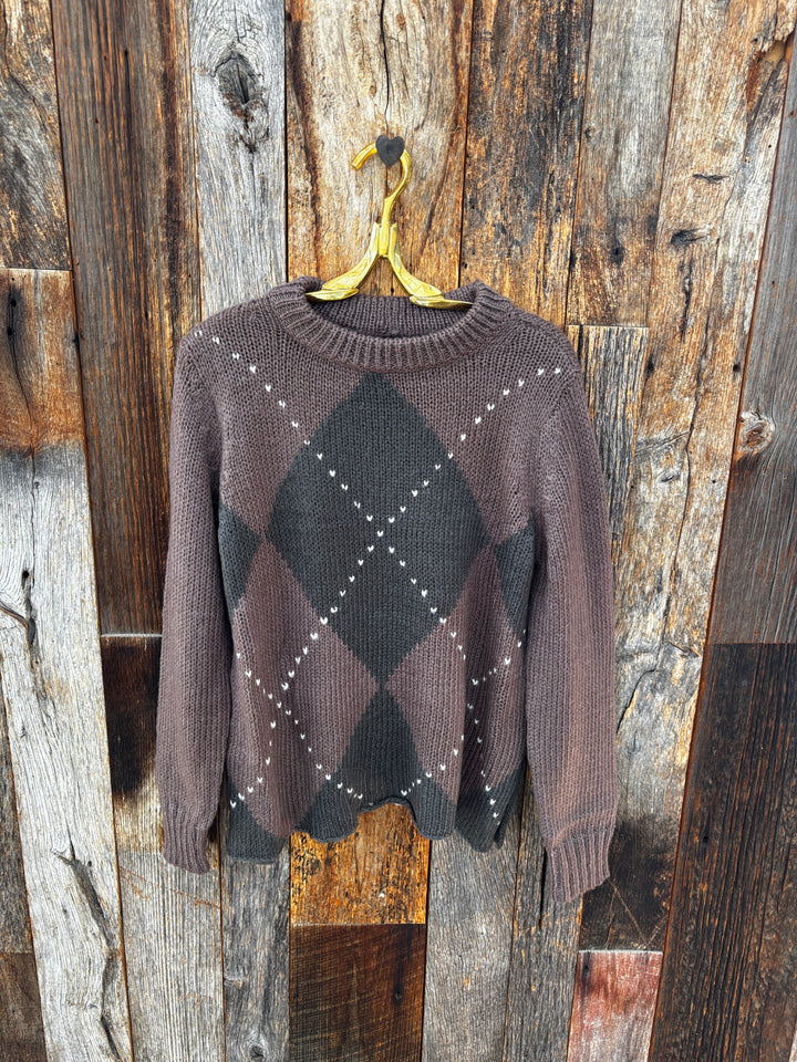 Wooden Ships Argyle Crew Chunky Sweater- Dark Dusk/Ink