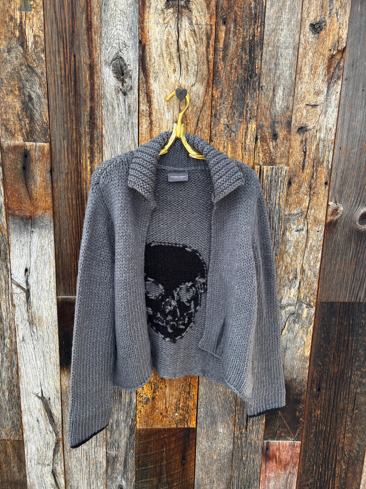 Wooden Ships Skull Chunky Cardigan -Grey/Black