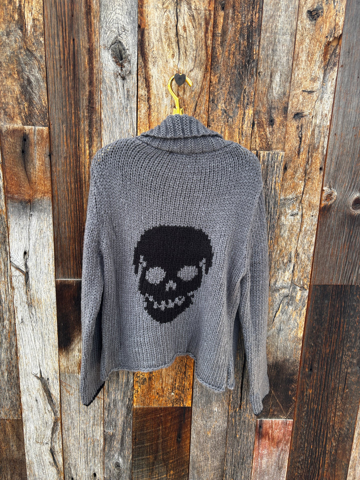 Wooden Ships Skull Chunky Cardigan -Grey/Black