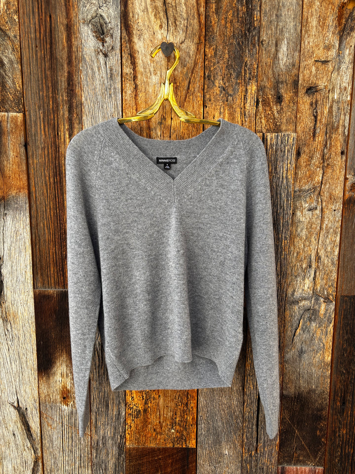 Minnie Rose Cashmere LS Shrunken V-Neck Sweater