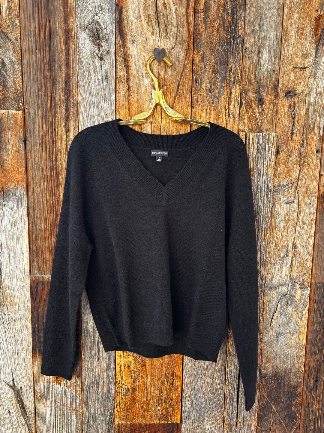Minnie Rose Cashmere LS Shrunken V-Neck Sweater