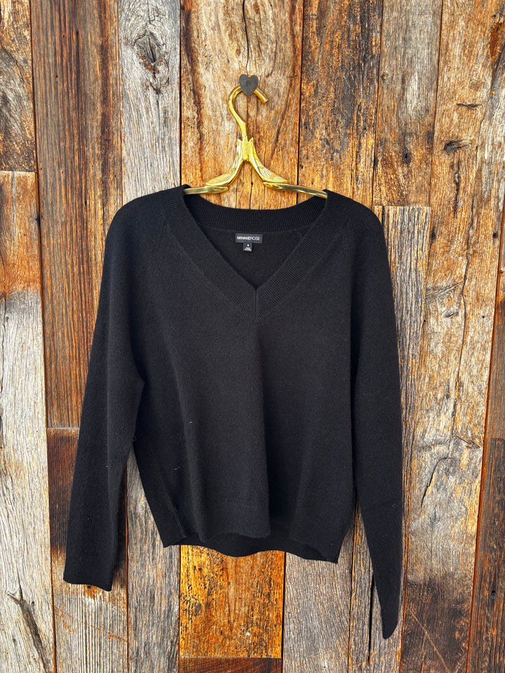 Minnie Rose Cashmere LS Shrunken V-Neck Sweater