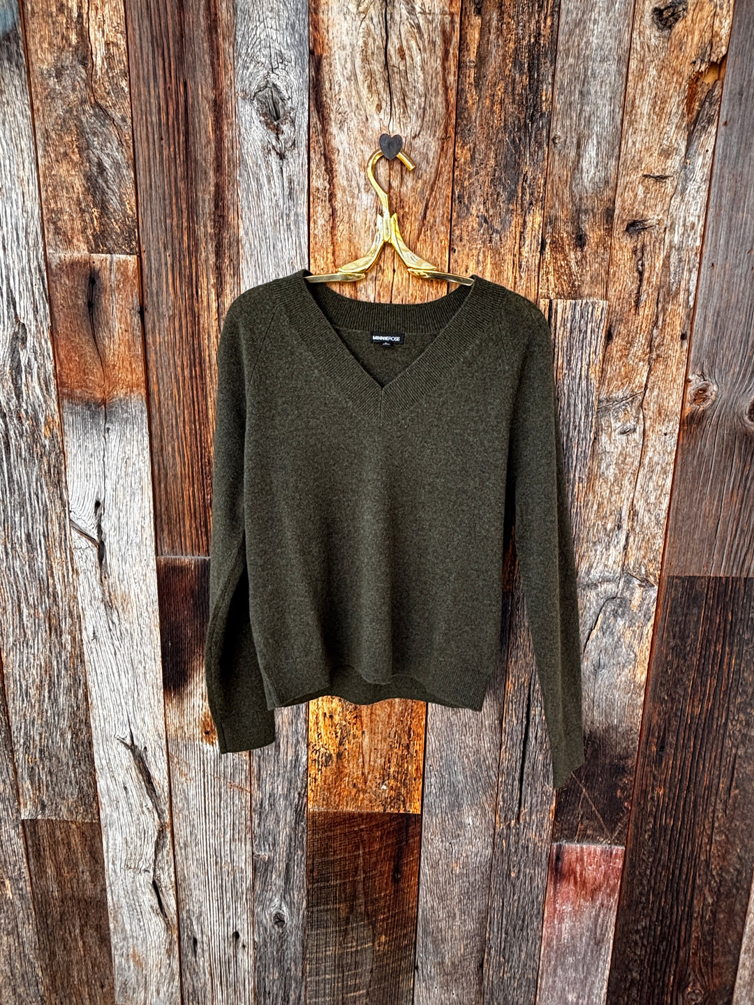 Minnie Rose Cashmere LS Shrunken V-Neck Sweater