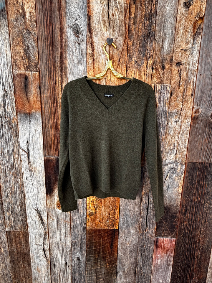 Minnie Rose Cashmere LS Shrunken V-Neck Sweater