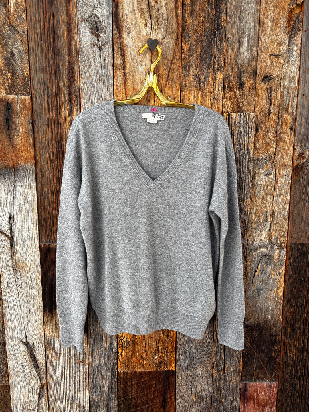 Label + Thread Core Cashmere BF V Neck Sweater - Grey