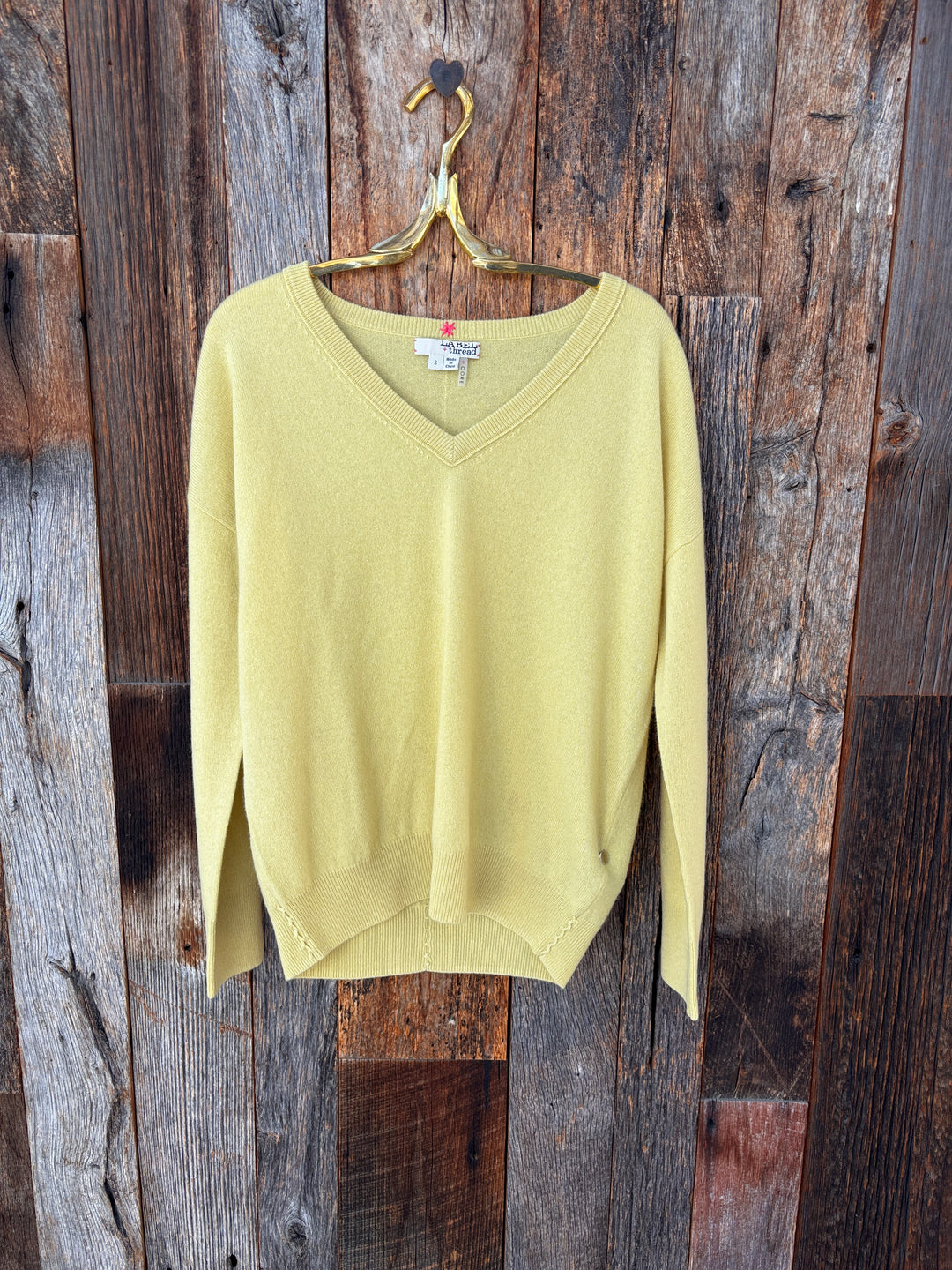 Label + Thread Core Cashmere BF V Neck Sweater - Canary