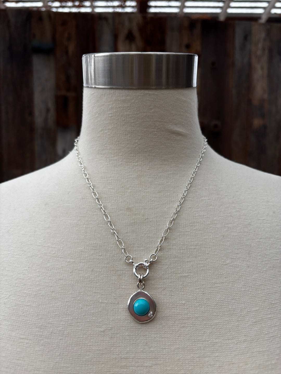 Ashton Jewelry Freeform Turq. & Diamond Necklace Oval