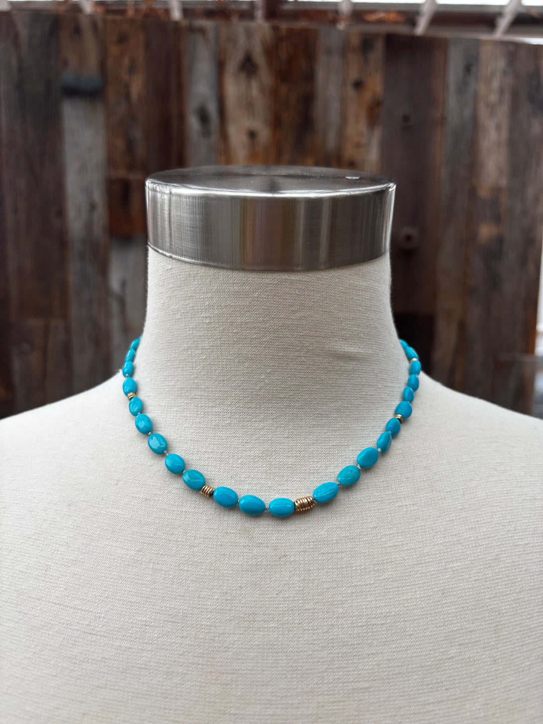 Robin M SB Turq. on Silk 14k Handmade Clasp 16"