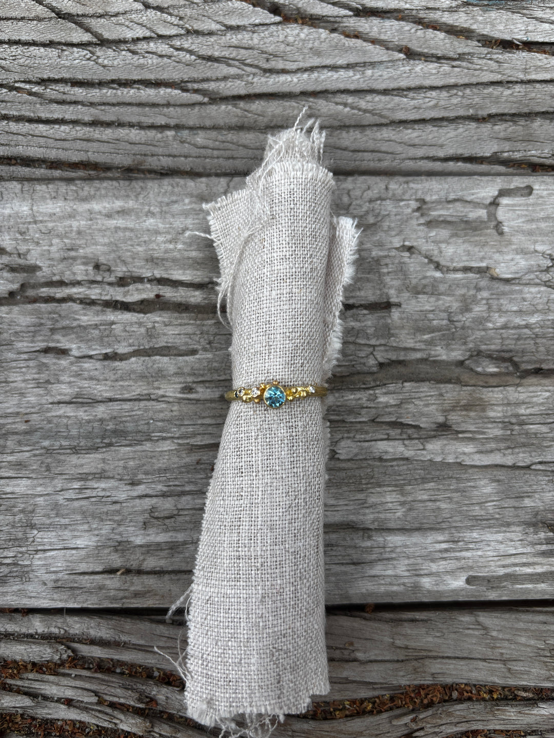 Robin M Aqua Zircon/Diam. 18k Ring sz 8.5