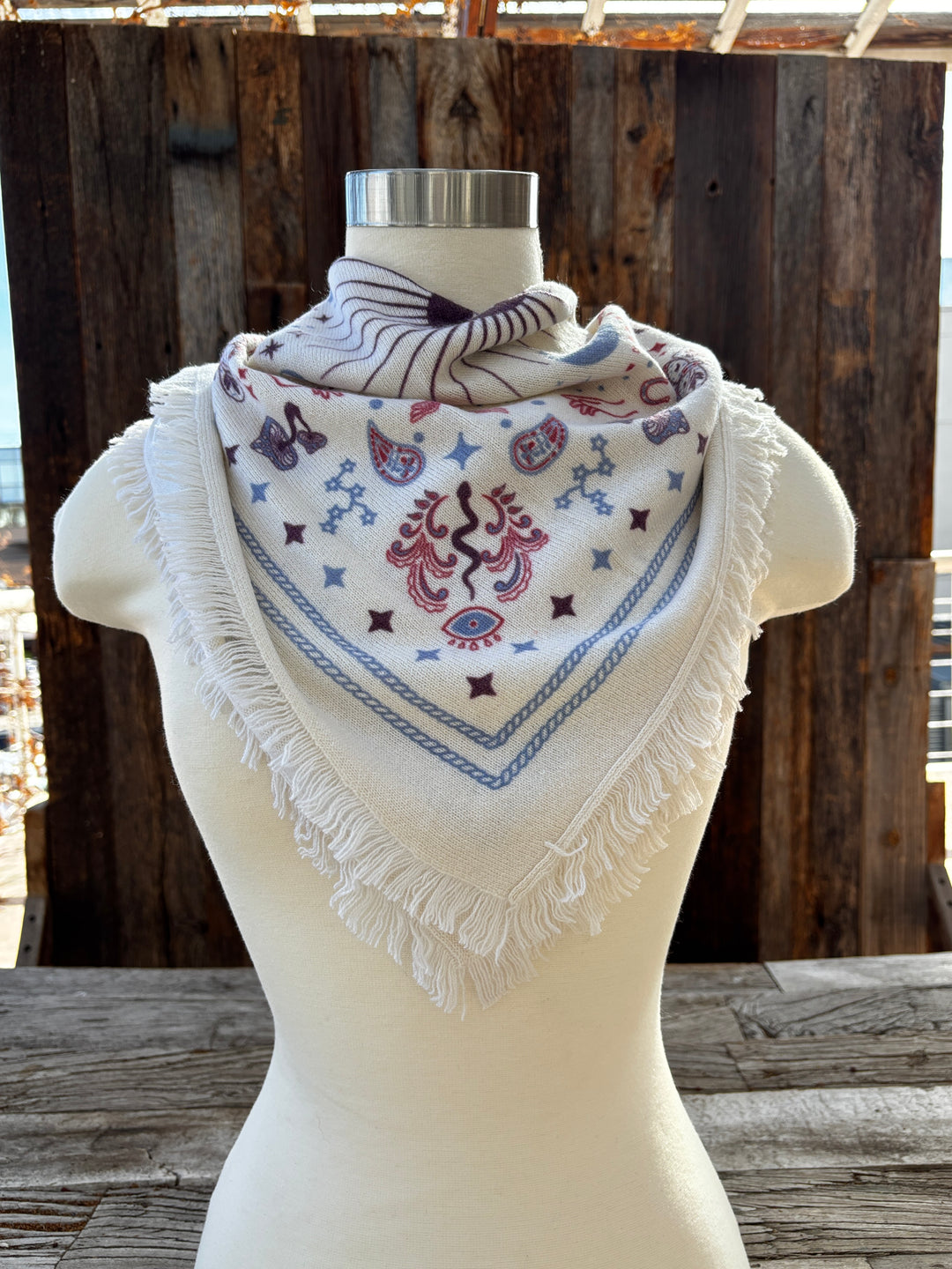 Freya Cosmic Rodeo Mini Cashmere Bandana Ivory Plum/Azure