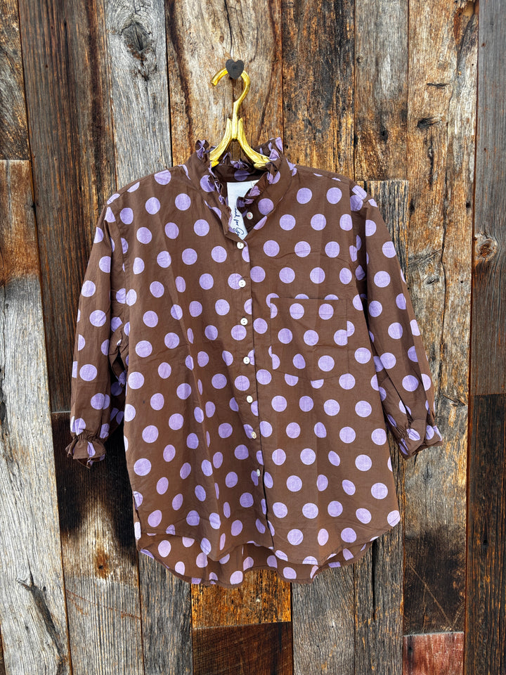 ...And For Good Girlfriend Ruffle Trim S/S Dot Cocoa/Lav.