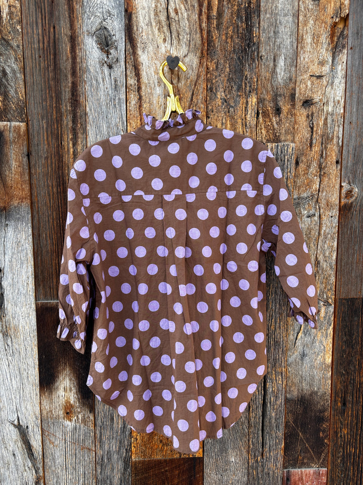 ...And For Good Girlfriend Ruffle Trim S/S Dot Cocoa/Lav.