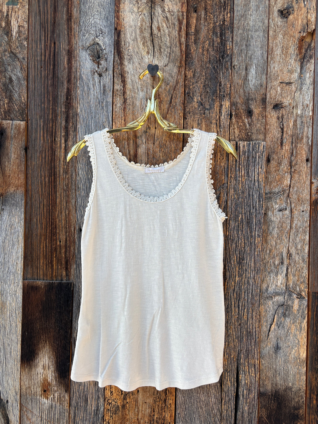 Milio Milano Cotton Baby Rib Chrochet Lace Trim Tank White