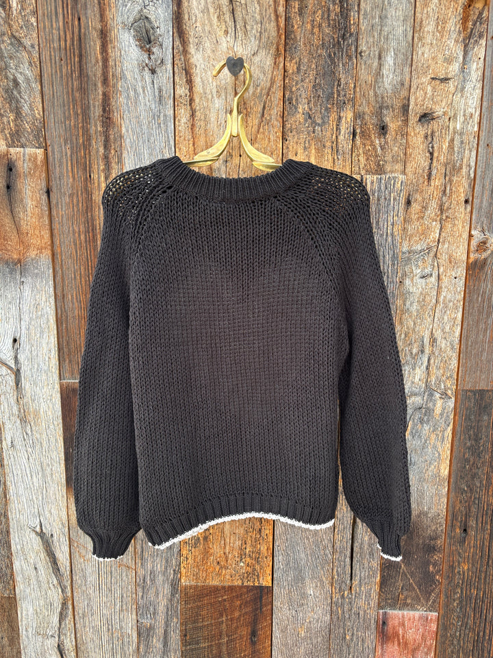 Wooden Ships Ava Raglan Crew Cotton Black/Almond Butter