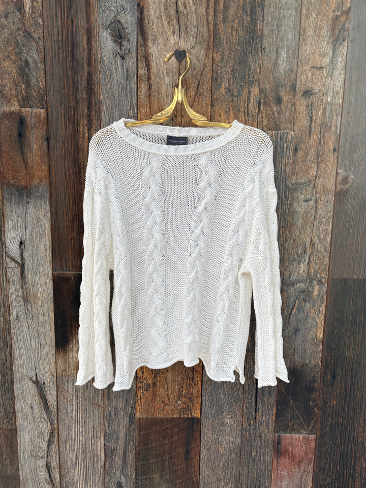 Wooden Ships Lola Cable 3/4 Sleeve Crew Cotton Breaker White