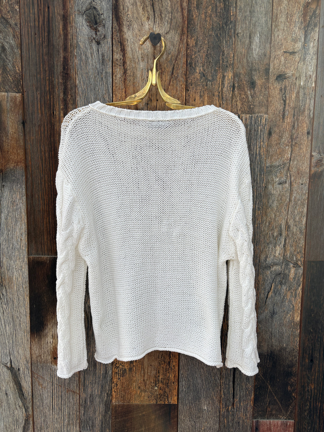 Wooden Ships Lola Cable 3/4 Sleeve Crew Cotton Breaker White