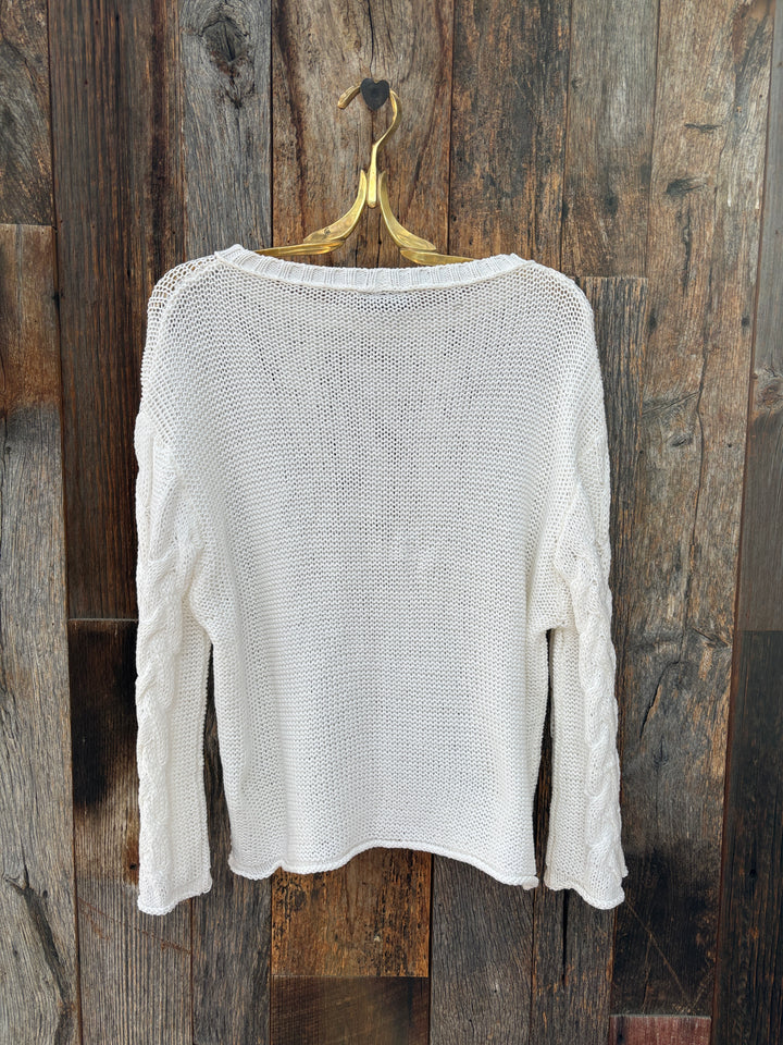Wooden Ships Lola Cable 3/4 Sleeve Crew Cotton Breaker White