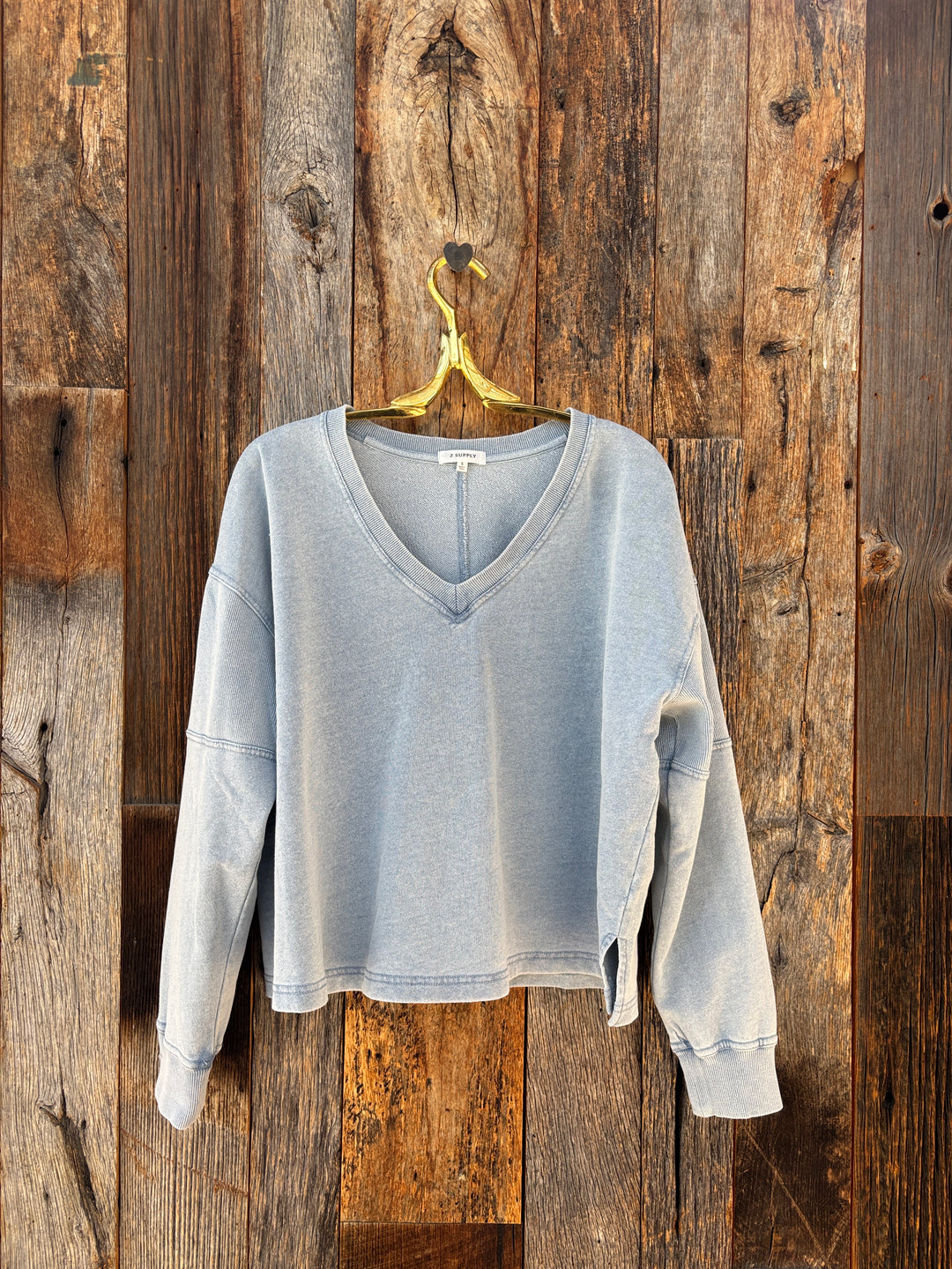 Z Supply Delphine Knit Denim Sweatshirt Ocean Air Indigo