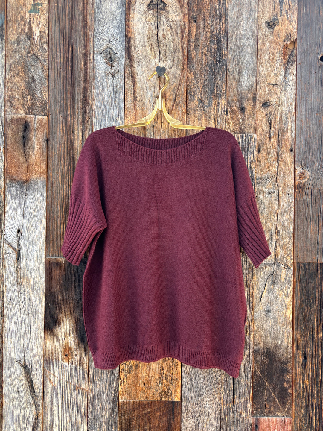 Milio Milano Italian Square Neck Knit S/S Top Wine