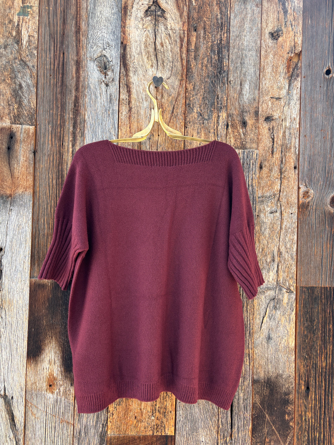 Milio Milano Italian Square Neck Knit S/S Top Wine