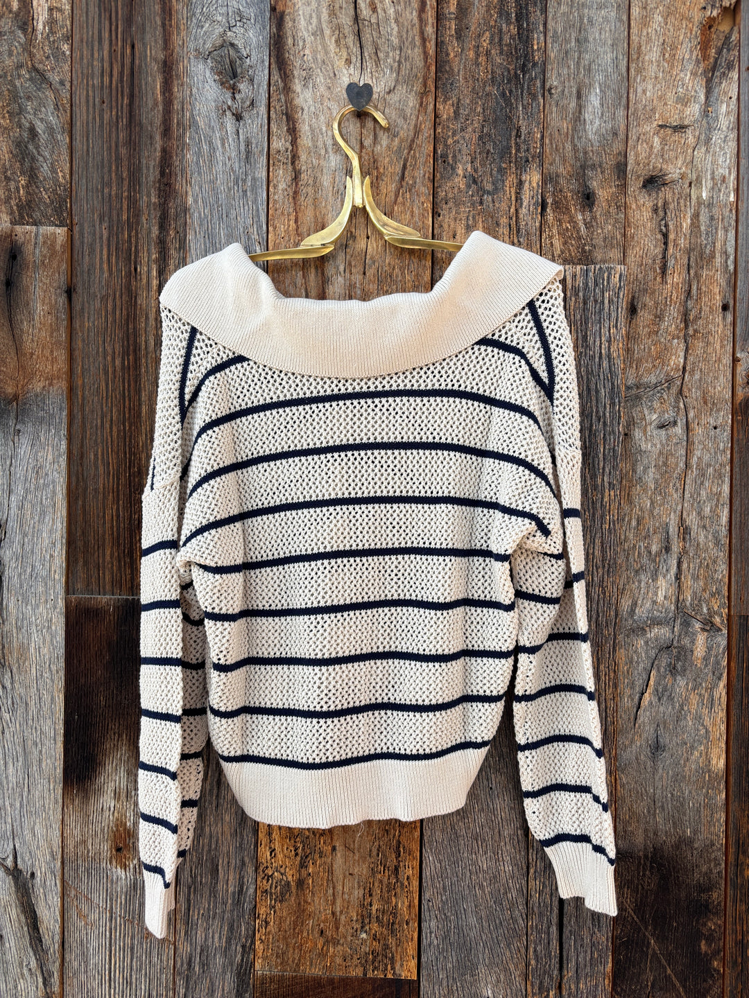 Bella Dahl Tassel Tie Open Knit Sweater- Ink Stripe