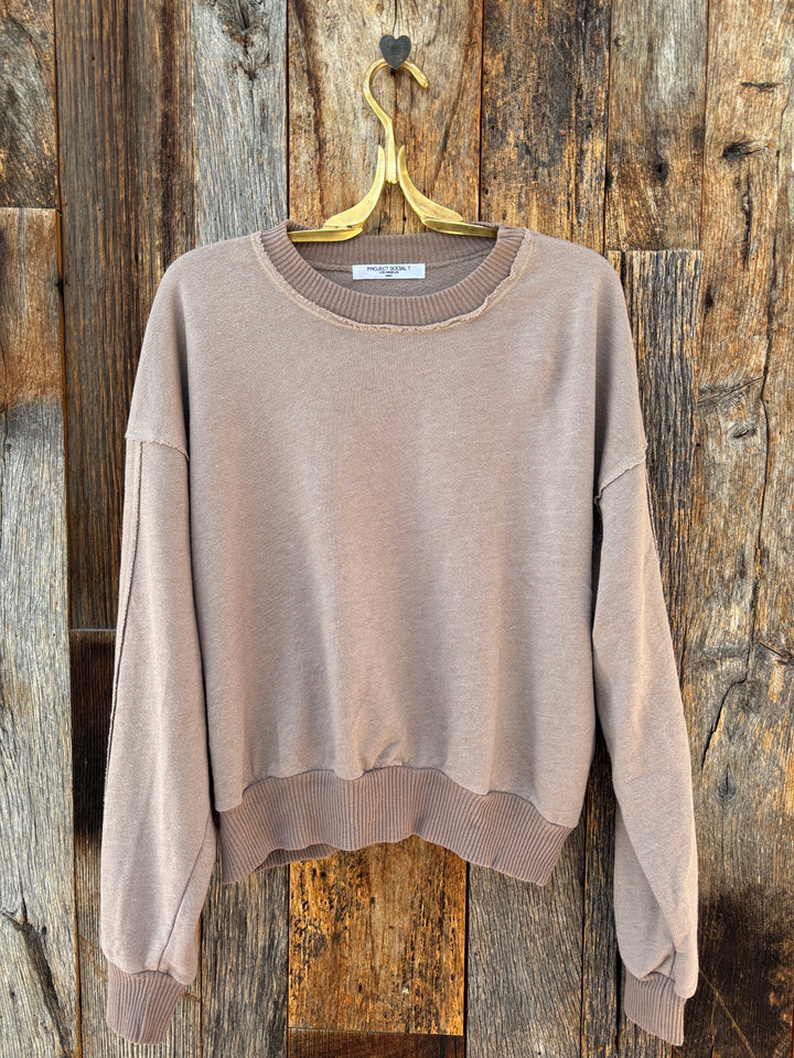 Project Social T Heathered Stitch Crew Neck Sweatshirt Deep Taupe